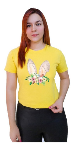 Polera Dama Estampada 100%algodon Diseño Oreja Conejo