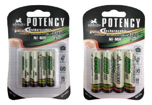 2 Cartela Pilha Palito Recarregável 2700mah Aaa + 1 4700mah