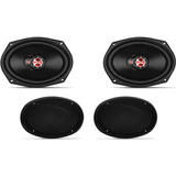 2 Alto Falantes 6x9 Com Telas - Tampão Traseiro Fz 69 T Cor Preto E Vermelho