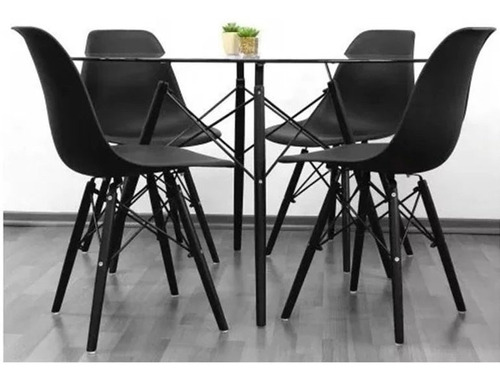 Mesa Eames Vidrio Redonda Negra 100 + 4 Silla P Alto Impacto