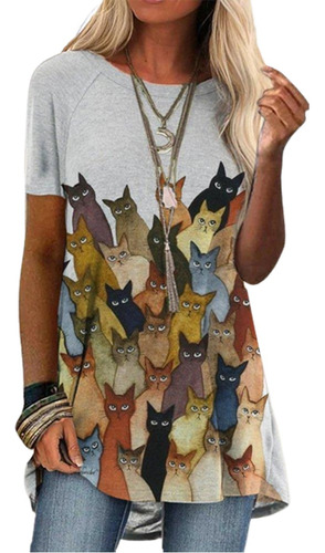 Camiseta De Línea A Con Gráfico De Gatos Llenos De Gente