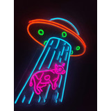 Letrero Led Neon Ovni Abduccion Chancho 56*38cm Luminoso