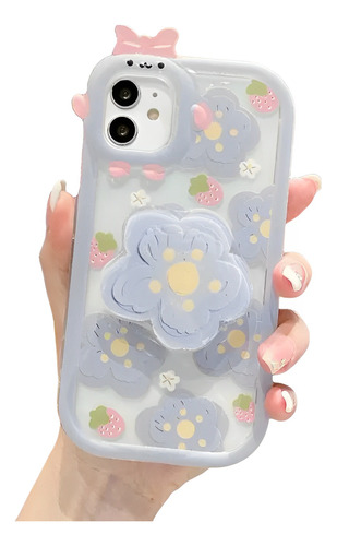 Funda Para iPhone De Tpu Flores Transparente Case + Soporte