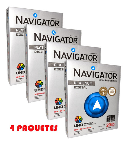 Papel Carta Navigator 75g Bond 4 Paquetes De 500 Hojas