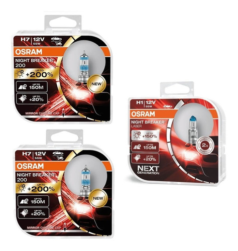 Combo Bombillos Osram 2 H7 Nb 200% + H1 150%