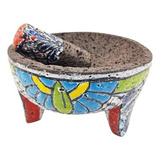 Molcajete Mexicano De Piedra Volcánica - Pintado A Mano - He