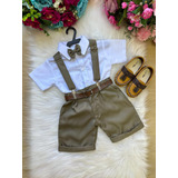 Conjunto Infantil Camisa Branca C Short Verde Olivia Gravata