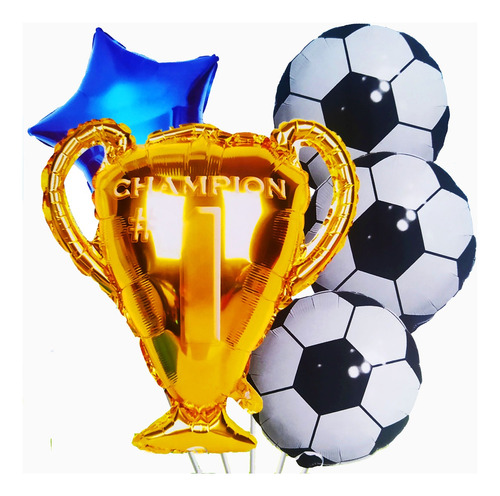 Globos Metalizados Futbol Trofeo Deportes X5 Unidades