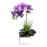 Arranjo De Orquídeas Em Silicone Vaso Quadrado Espelho