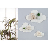 Trio Prateleira Mdf Nicho Nuvem Branco Decoração Quarto Bebê