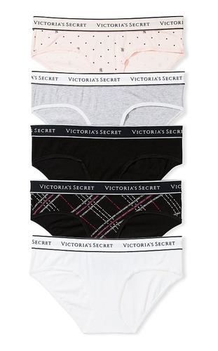 Kit Calcinha Victorias Secret Algodão Logo Hipster Panty 5pç