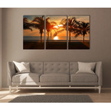 Tríptico Decorativo  Amanecer En La Playa  Moderno 54x108