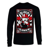 Camiseta Manga Larga Mario Bros Super Gamer Camibuso Sueter 