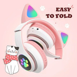 Audífonos Con Orejas De Gato Bluetooth 5.0 Color Rosa
