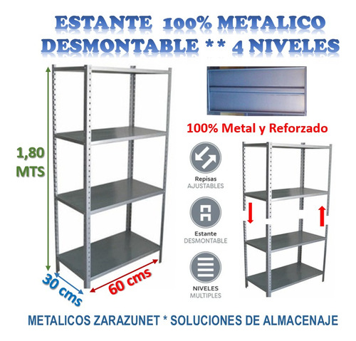 Anaquel Metálico Estante 4 Niveles Multiusos 100% Metal