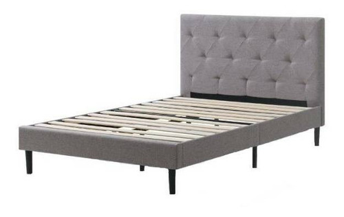 Cama Clásica Nooz Prime Queen Color Gris Claro Fabricada En Madera