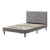 Cama Clásica Nooz Prime Queen Color Gris Claro Fabricada En Madera