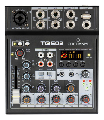 Mezclador Gc Tg502 Audio Consola 5 Canales Tarjeta De Sonido