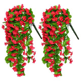 2 Plantas Colgantes De Orquideas Artificiales Rojas 