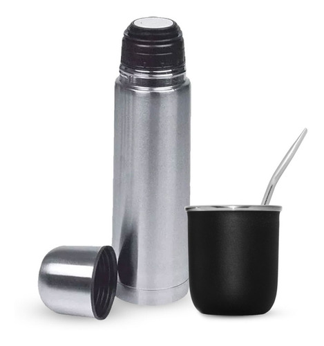 Set Termo Acero Inox 500 Ml + Mate Termico Inox Y Bombilla