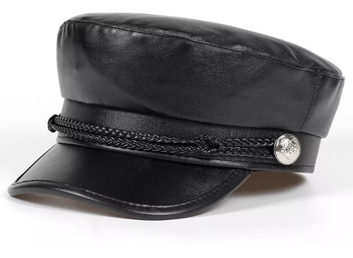 Boina Cuero Gorra Elegante Militar Premiun Unisex Elegante