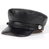 Boina Cuero Gorra Elegante Militar Premiun Unisex Elegante