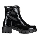 Botin Casual Negro Charol Plataforma Taco Grueso Mujer Weide