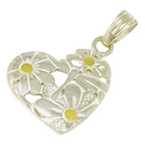 Dije Medalla Corazon Flores De Plata Y Oro Ideal Mujer D 347