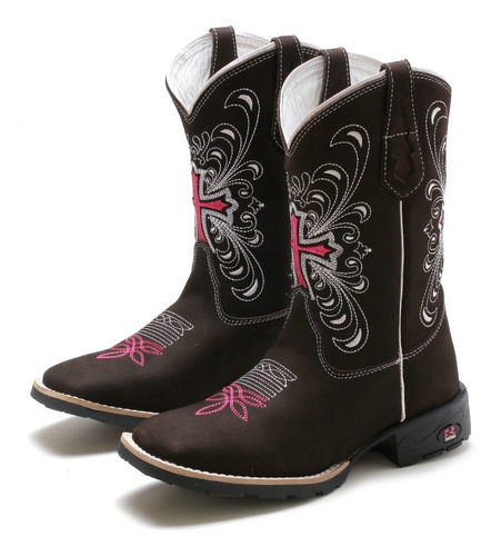 Bota Country Feminina Texana Bico Quadrada Cano Longo Couro.