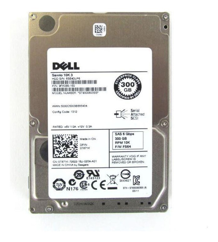 Hd Dell Gen 300gb 10k Sas 2.5 P/n 0t871k St9300603ss Cor Marrom-claro