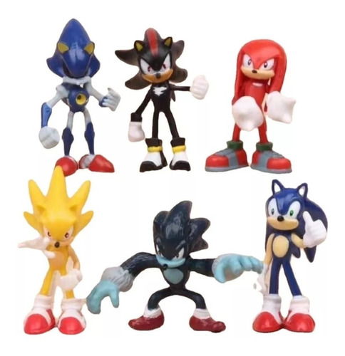 Kit 6 Bonecos Miniatura Metal Sonic Shadow Knuckles Coleção