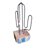 Cactus Alambre Decoracion Base Madera Nativa 20cm De Alto