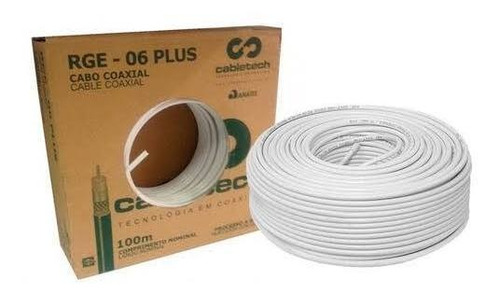 Cabo Coaxial Rg06 Branco 100m 90% De Malha