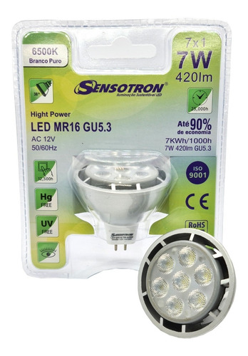 Lâmpada Led Dicroica 7w Mr16 Ac 12v Gu5.3 Branco Frio