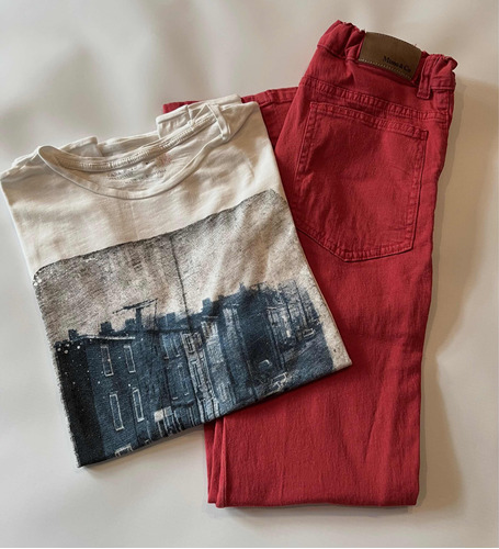 Lote Ropa, Talle 12 Remera Zara + Pant Gabardina Rojo Mimo