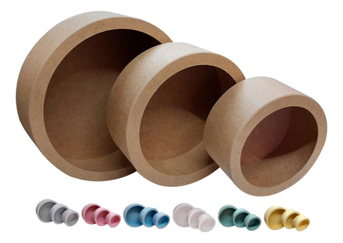 Nincho Redondo Cores 3 Pcs Mdf  Pmg Fixo Parede Envio Rapido