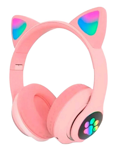 Fone Bluetooth Orelha De Gato Led Colorido (rosa)