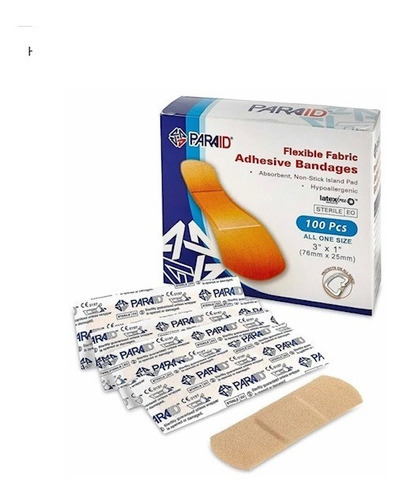 Flexible Fabric Adhesive Bandages Paraid Libres Látex 100pz