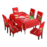 Mantel Navidad Decoración Comedor + 6 Fundas Sillas M3.