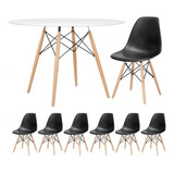 Conjunto Jantar Eames Eiffel 6 Lugares Mesa 120cm 6 Cadeiras Cor Da Tampa Mesa Branco Com Cadeiras Preto