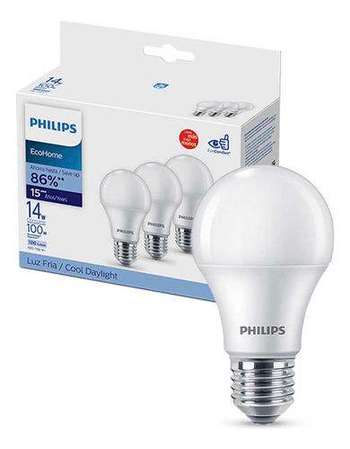 Foco Philips Led Ecohome 14w - Pack De 3 Luz Fría