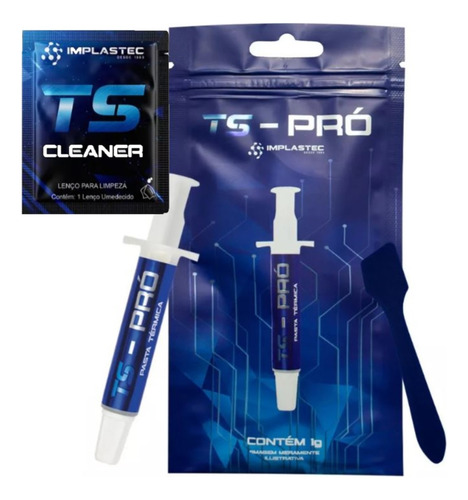 Pasta Térmica Implastec Ts Pro 1g, Espátula + Sachê Cleaner