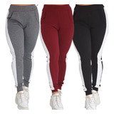 Kit 3 Calça Jogger Feminina Listra Lateral Malha Slim Fit