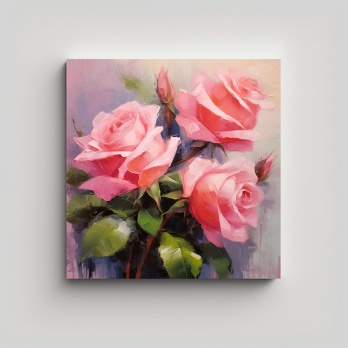 Cuadros De Rosas En Pintura Al Estilo Óleo 20x20cm Flores