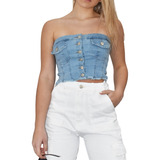 Corset Jean Strapless | Crop Top | Jean Denim Elastizado