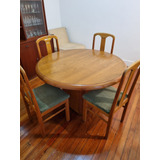 Mesa De Madera Extensible De Redonda A Ovalada + 4 Sillas 