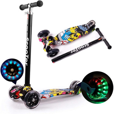 MT098 Monopatín De Pie Scooter Desmontable 4 Ruedas Luces Para Niños Color Amarillo | Meses sin interés