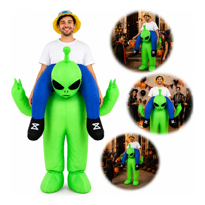 Traje De Cosplay Alienígena Inflable De Halloween Verde 160-190cm