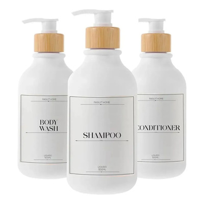 Juego 3 Dispensadores de Baño 500ml Jabon Shampoo Acondicionador Tapa de Bambú Fasilyt Color Blanco | MercadoLibre