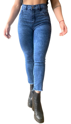 Jeans Elastizado Chupín Tiro Alto Nevado Mujer